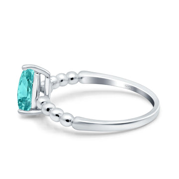 Teardrop Art Deco Pear Wedding Ring Simulated Paraiba Tourmaline CZ 925 Sterling Silver